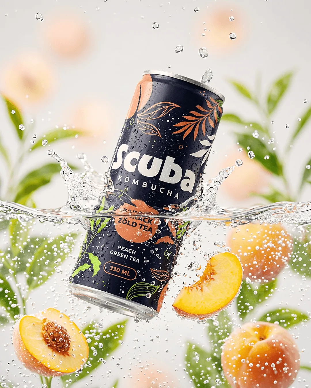 Scuba Kombucha prémium dobozos csomagolás víz alatti és lifestyle környezetben