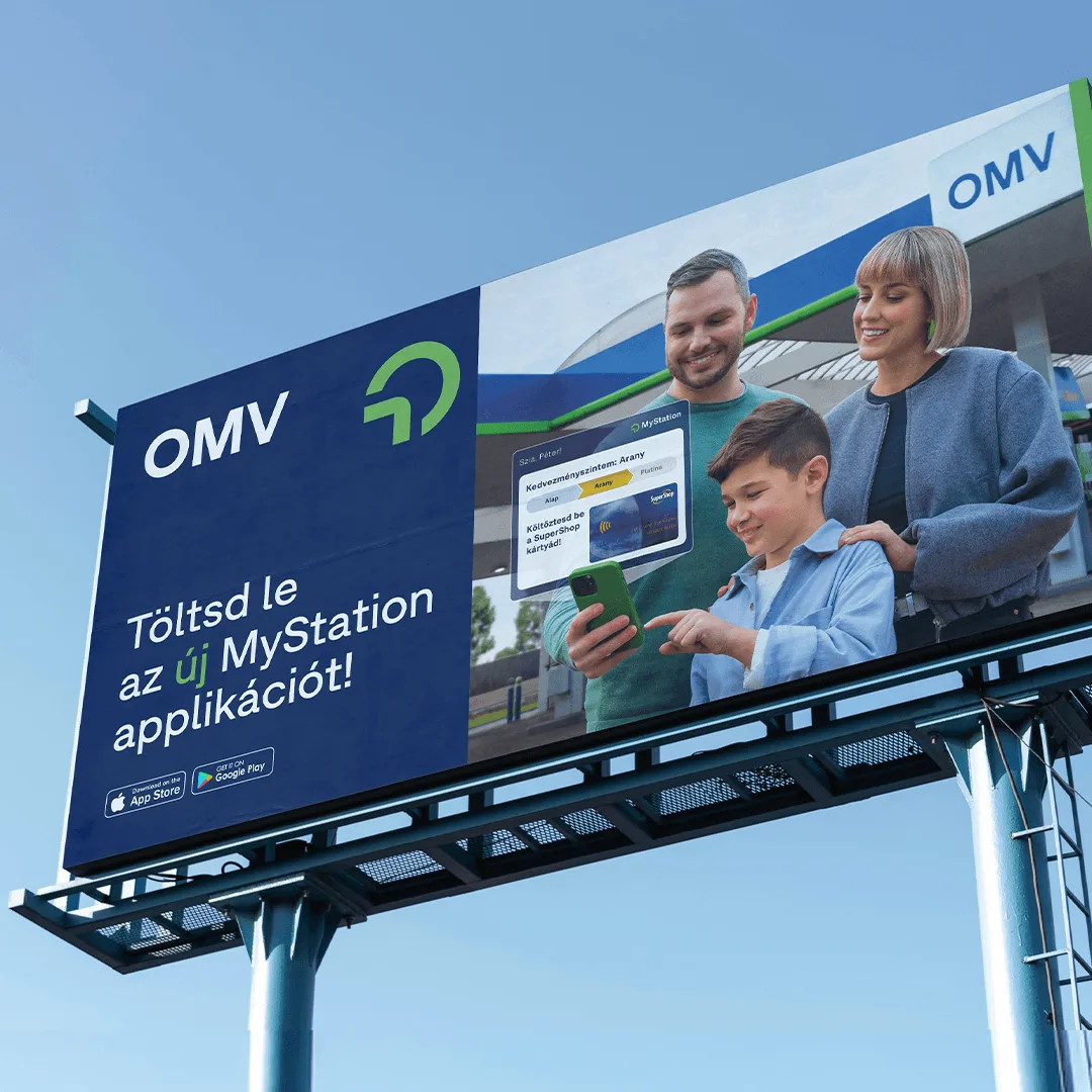 OMV MyStation app bevezető kampány mobilappal, forgatási jelenettel és OOH megjelenéssel