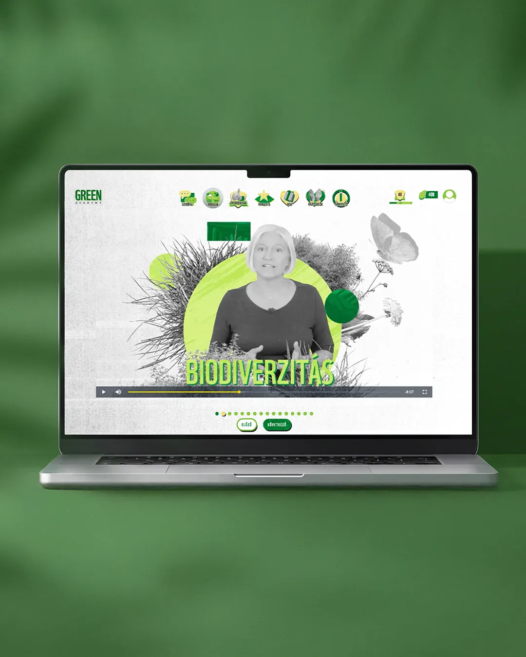 Green Academy fenntarthatósági e-learning modulok intro videóval és mobilos felülettel