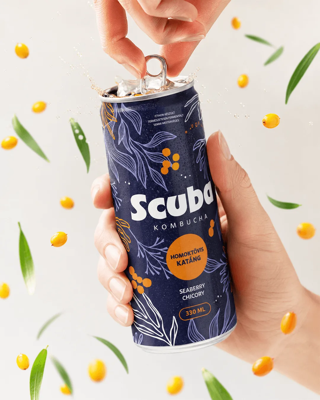 Scuba Kombucha dobozos csomagolásdesign friss, buborékos vizuális világban